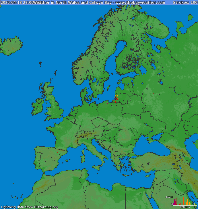 Mapa bleskov Európa 19.04.2025 (Animácia)