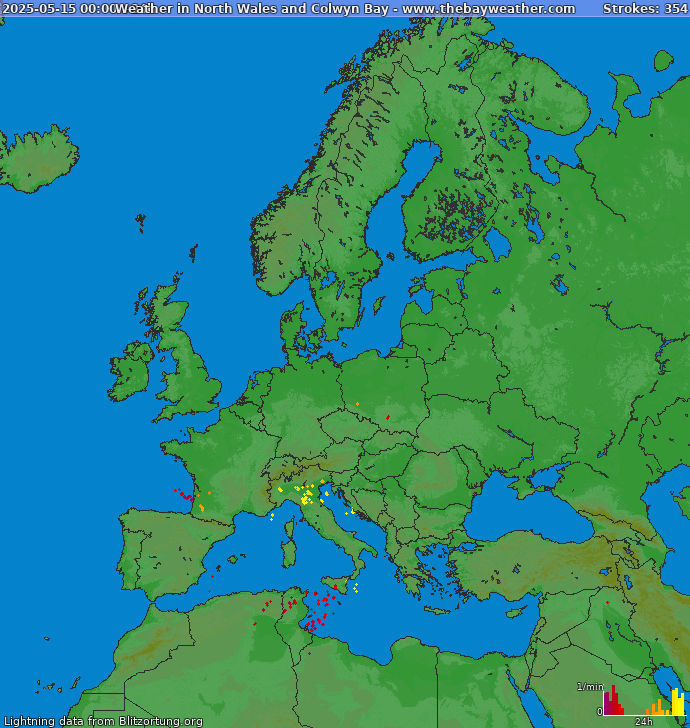 Mappa dei fulmini Europa 16.05.2025
