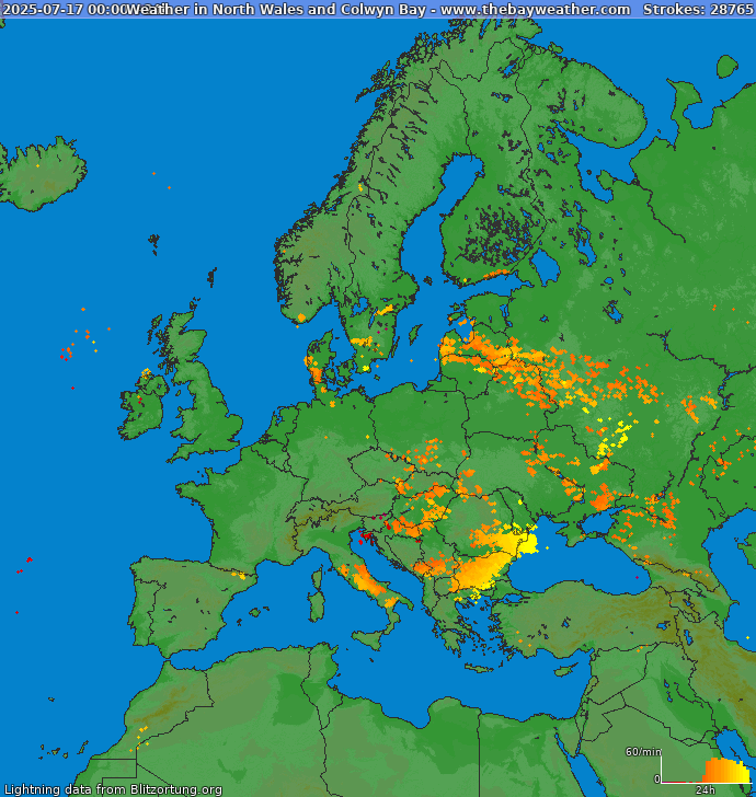 Lightning map Europe 2025-07-18