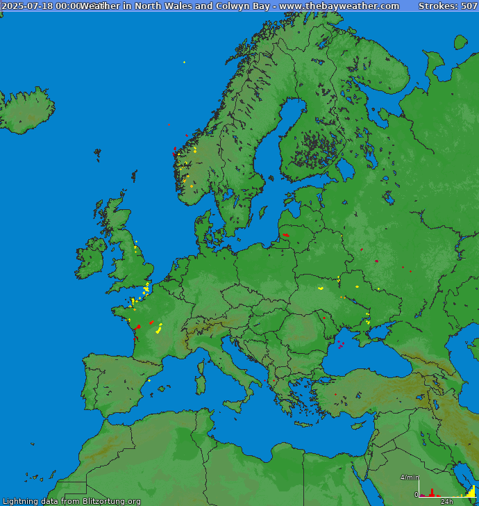 Mapa bleskov Európa 19.07.2025