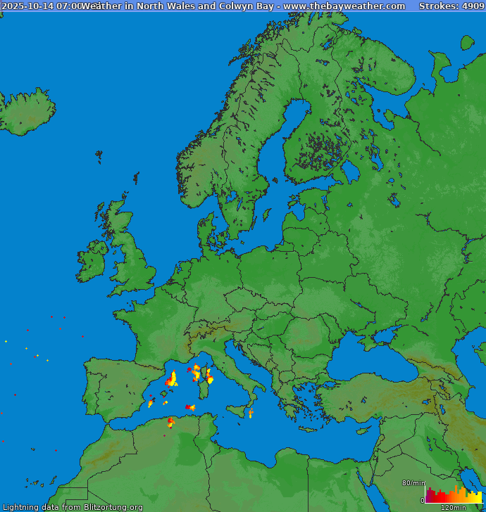Lightning map Europe 2025-10-14 (Animation)