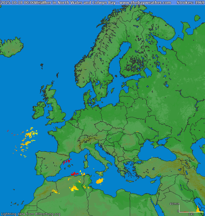 Lightning map Europe 2025-10-19