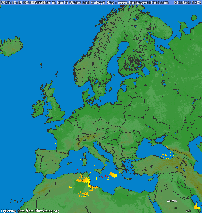 Mappa dei fulmini Europa 20.10.2025