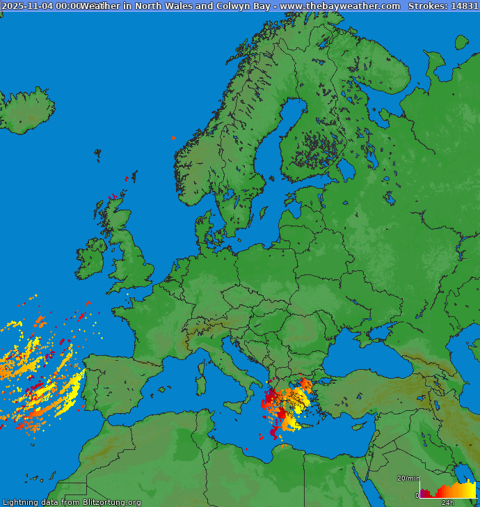 Mappa dei fulmini Europa 04.11.2025