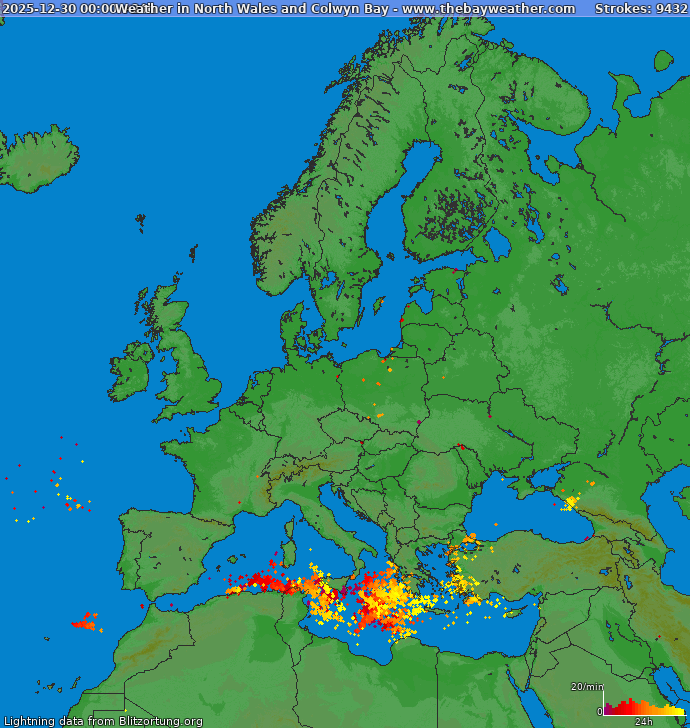 Lightning map Europe 2025-12-30
