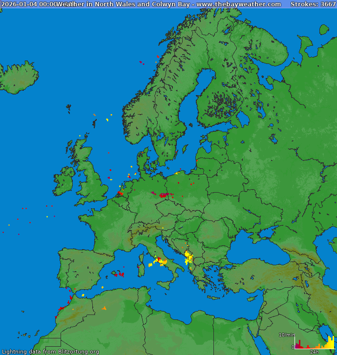 Lightning map Europe 2026-01-04
