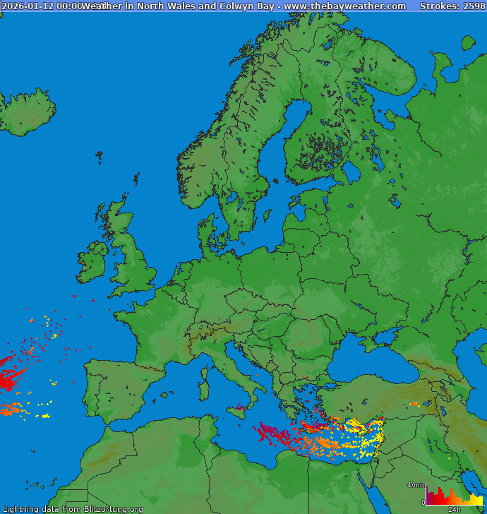 Carte de la foudre Europe 12/01/2026