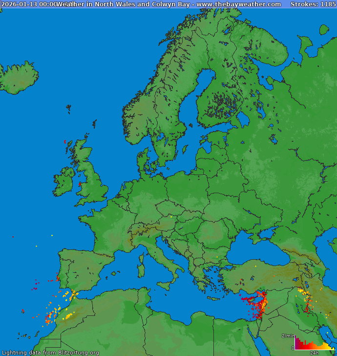 Lightning map Europe 2026-01-13
