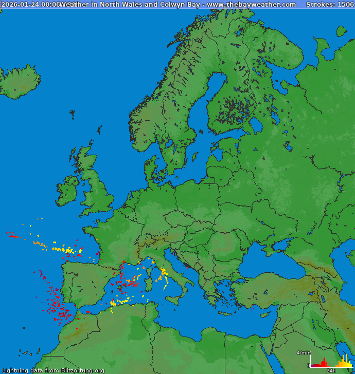 Mapa wyładowań Europa 2026-01-24