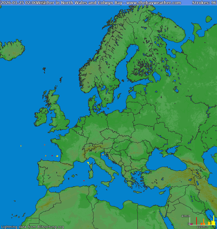 Lightning map Europe 2026-01-25 (Animation)