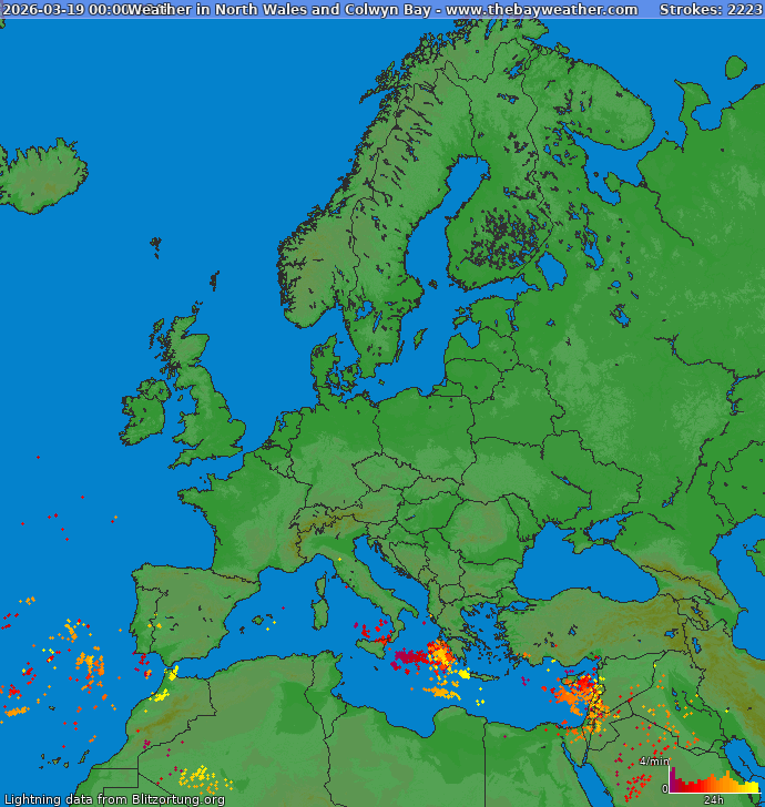 Lightning map Europe 2026-03-19