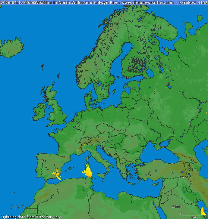 Lightning map Europe 2026-04-13