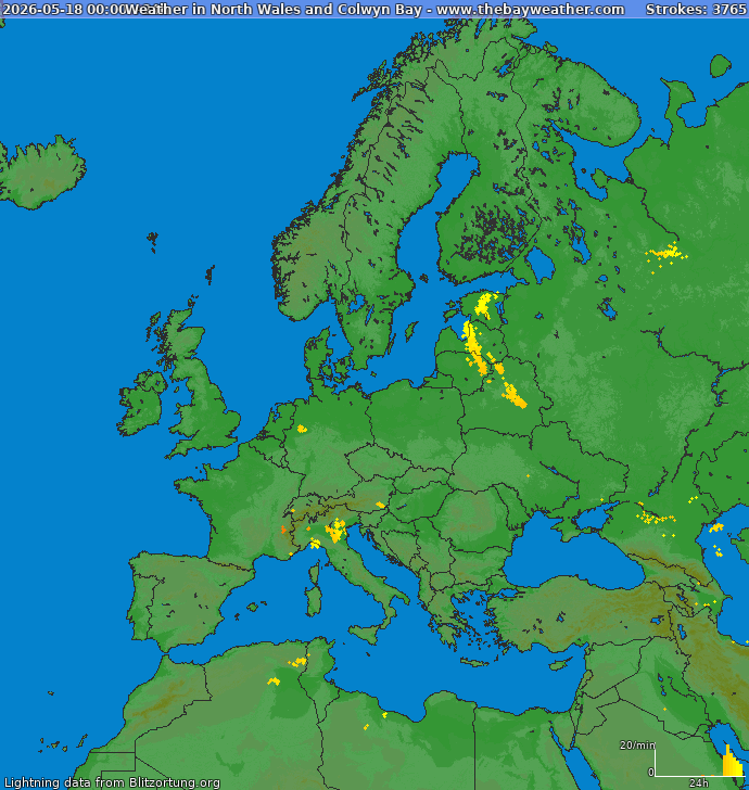 Lightning map Europe 2026-05-19