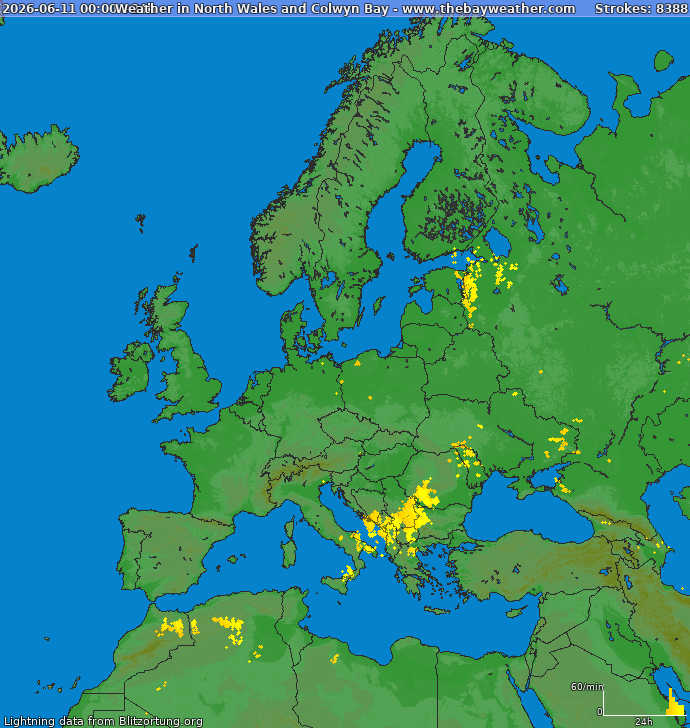 Lightning map Europe 2026-06-12