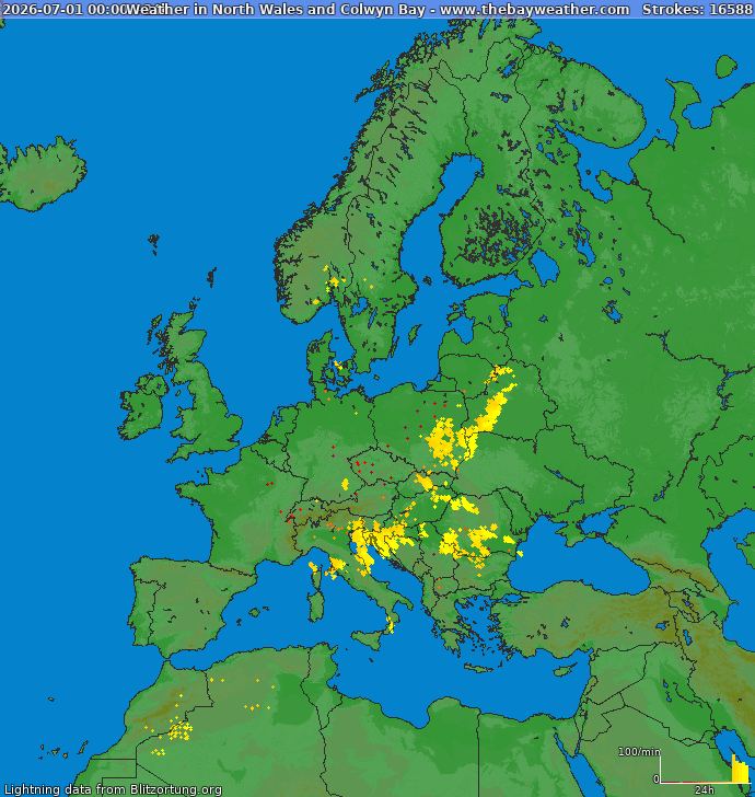 Mappa dei fulmini Europa 02.07.2026