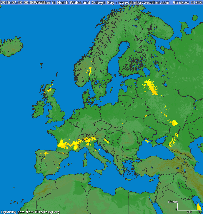 Bliksem kaart Europa 11.07.2026
