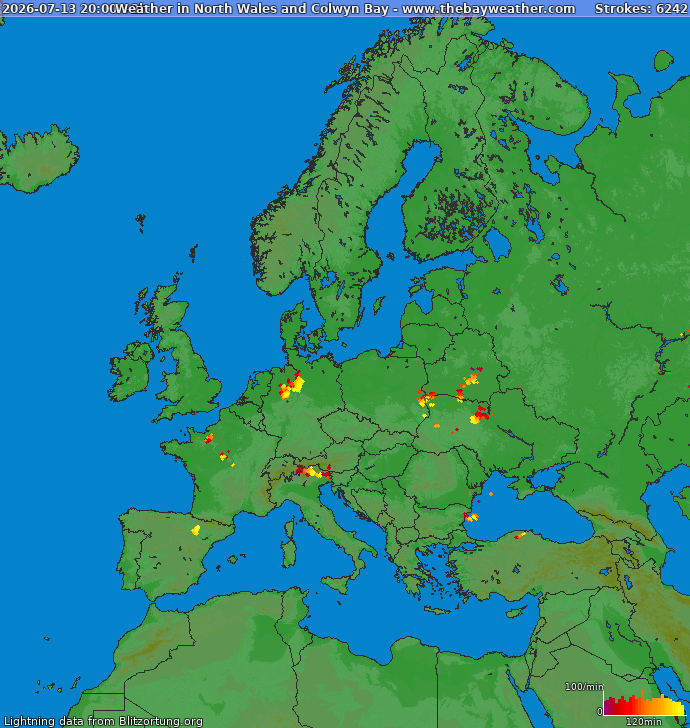 Lightning map Europe 2026-07-13 (Animation)