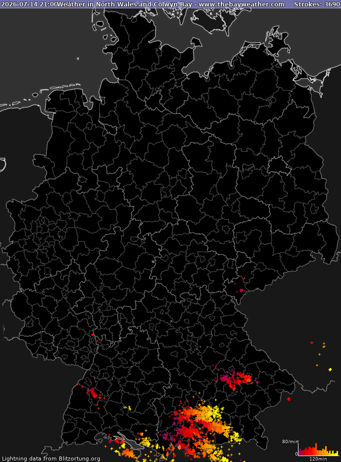 Lightning map Germany 2026-07-14 (Animation)