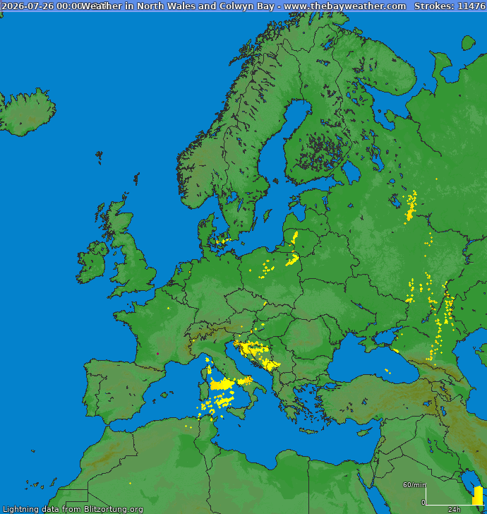Lightning map Europe 2026-07-27