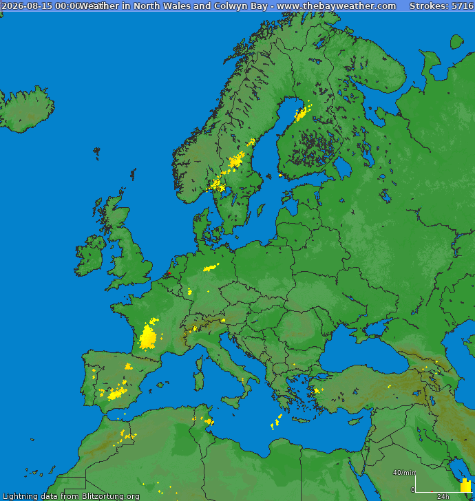 Mappa dei fulmini Europa 16.08.2026