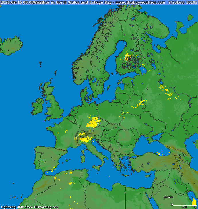 Lightning map Europe 2026-08-17