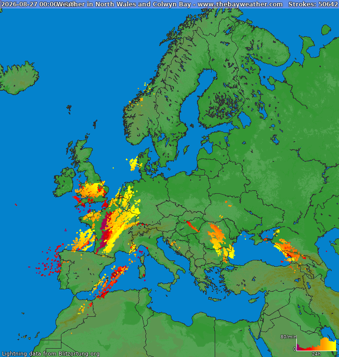 Lightning map Europe 2026-08-28
