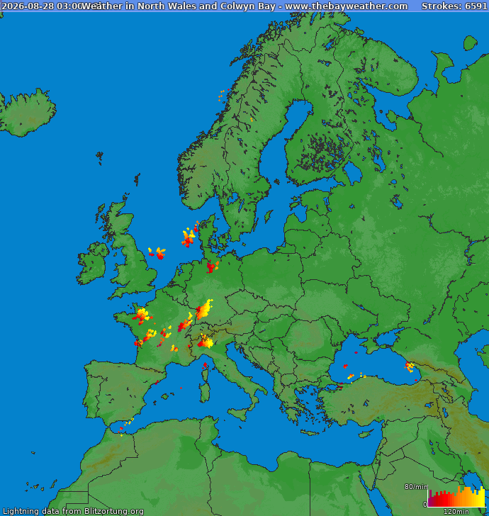 Lightning map Europe 2026-08-28 (Animation)